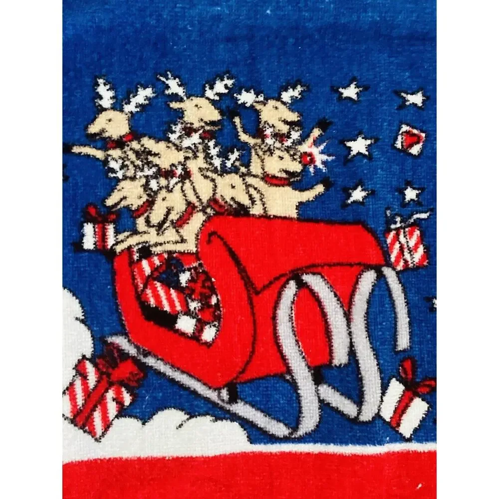 Vintage Hilasal Christmas Holiday Hand/Bar Bath Towels Set of 2 Reindeer Sleigh